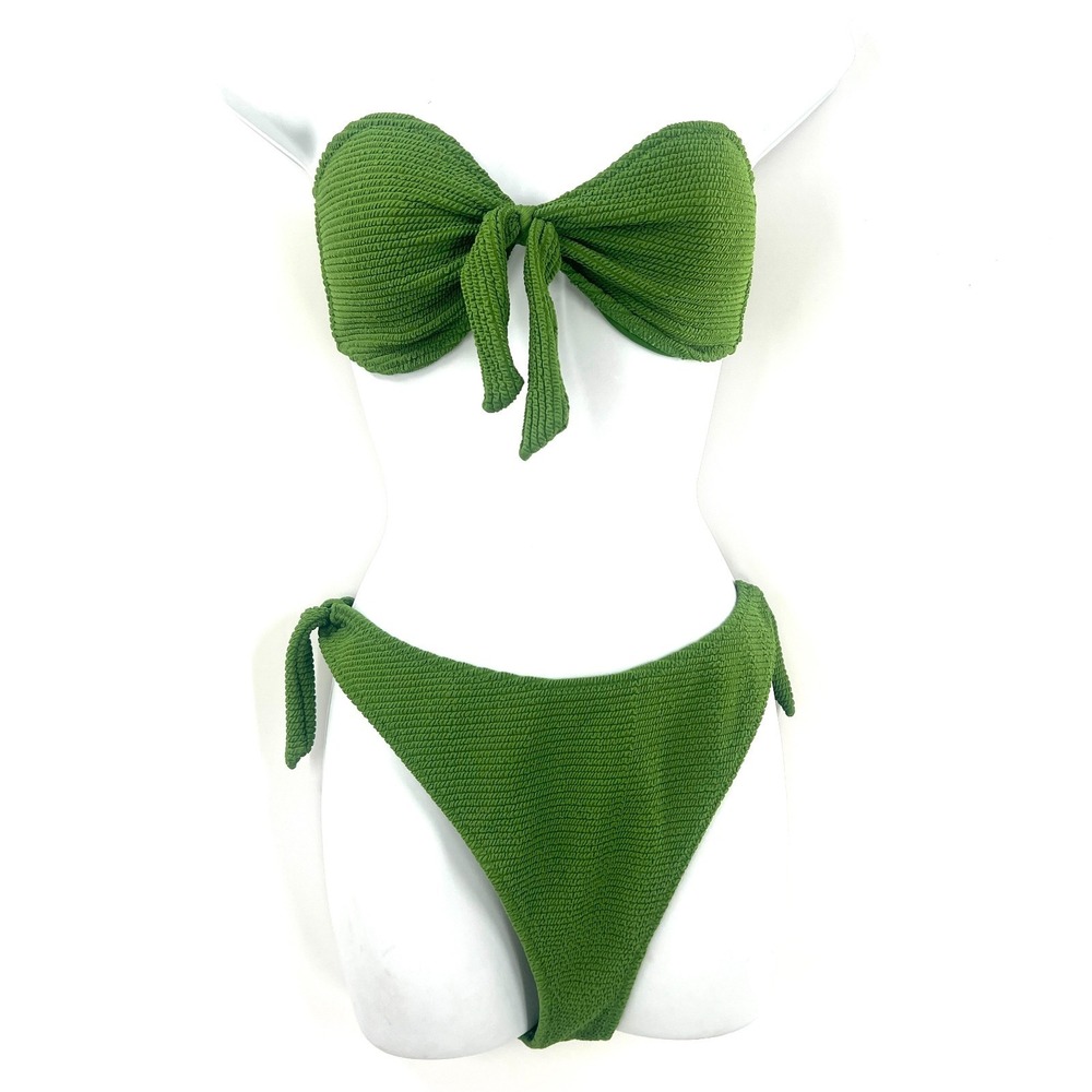 Pacsun Swim Eco‎ green textured bows bikini swimsuit beach vacation pool 2pc L